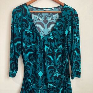 New York & Company Teal and Black Patterned Dress